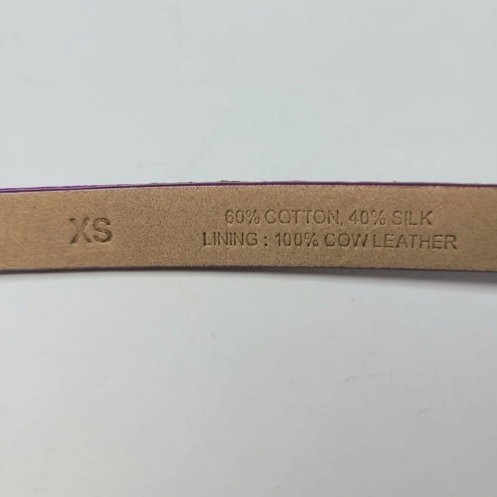 Talbots Bright Purple Silk Cotton Genuine Leather Skinny Belt